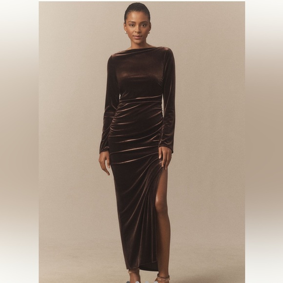 Anthropologie BHLDN Eloise Neck Stretch Velvet Maxi Dress